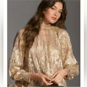 Maeve Gold Pleated Long Sleeve Blouse